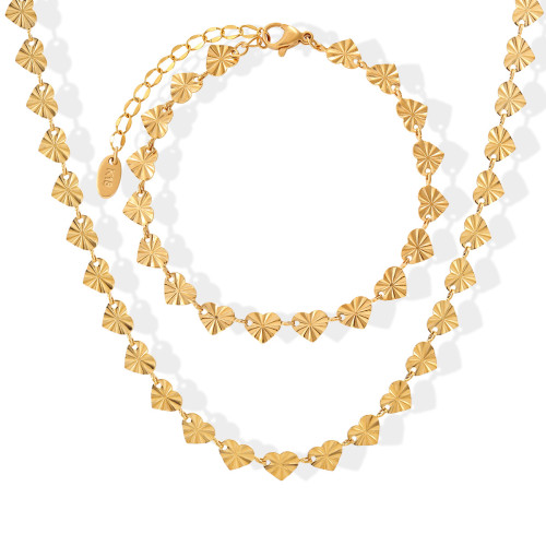 European and American Cross-Border Hot Sale Fashion Personality Heart Embossed Sunflower Rice-shaped Titanium Steel Necklace Bracelet Women's Jewelry Set
