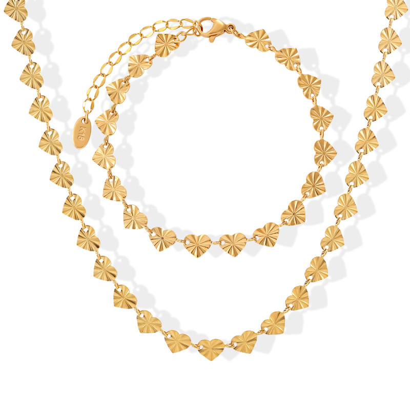 European and American Cross-Border Hot Sale Fashion Personality Heart Embossed Sunflower Rice-shaped Titanium Steel Necklace Bracelet Women's Jewelry Set