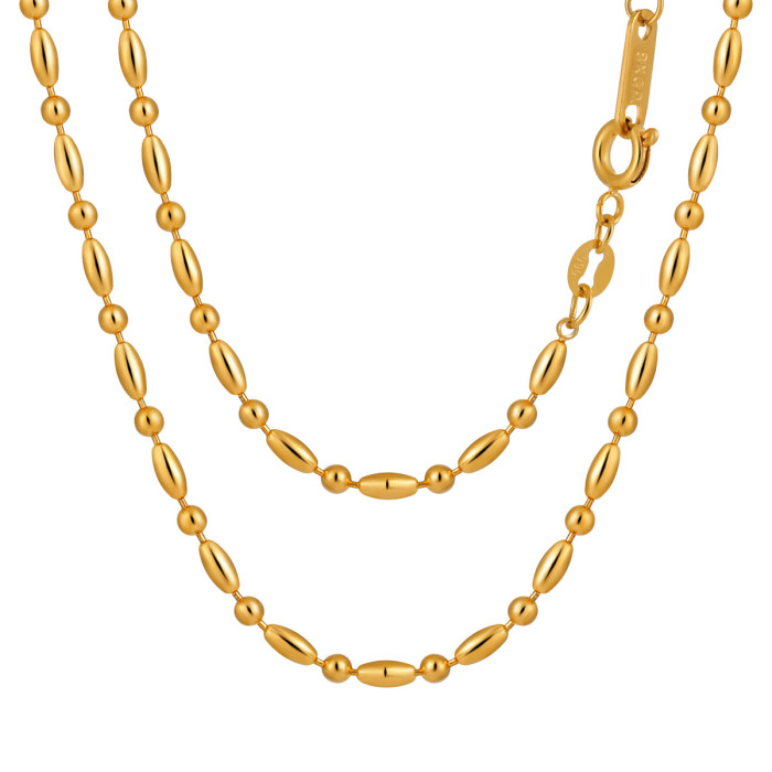 Fashion Bead Chain 1:1 Denier Bamboo Knot Titanium Steel Gold Plated PVD Gold Color Chain for Pendants Collarbone Cha...