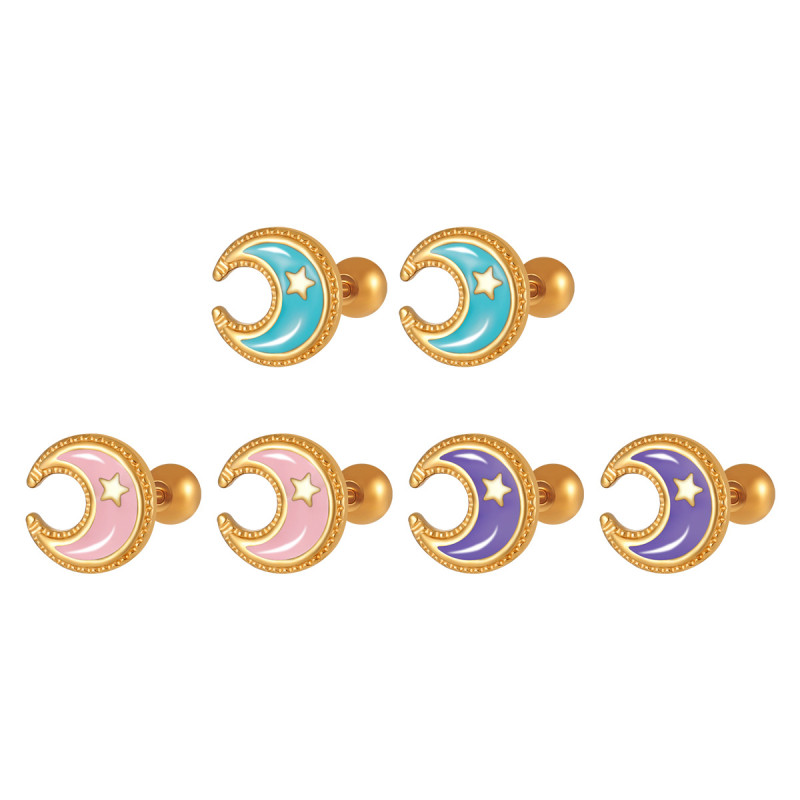 Korean INS Style New Niche Temperament Star and Moon Resin Ear Bone Studs for Women Fashionable Personality High-end Titanium Steel Earrings