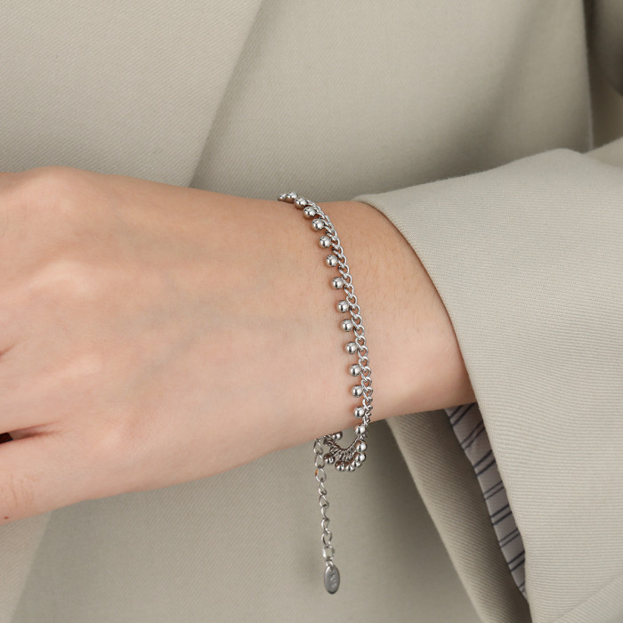 Fashion Exotic Style Exaggerated Niche Round Bead Bracelet for Women Style Tassel Design Titanium Steel Hand Jewelry
