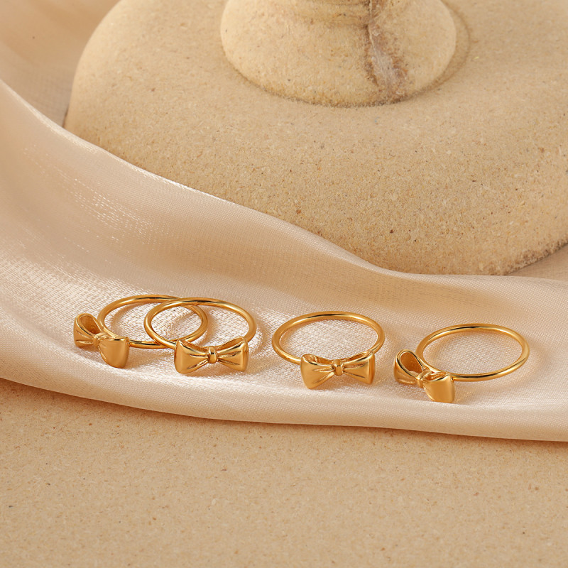 Korean Style Ins Style Niche Design Fresh and Exquisite Bowknot Ring fashion Personality All-Match Index Finger Titanium Steel Ring