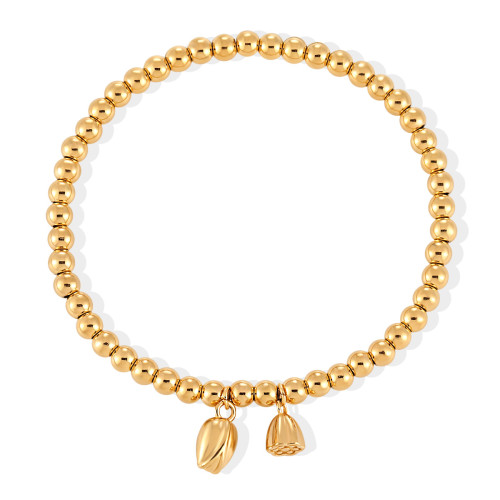 Two Worlds of Happiness Lotus Pod Titanium Steel Bracelet Ancient Method Inheritance Lotus Seed Steel Bead Elastic Bracelet Non-Fading 24K Gold Jewelry