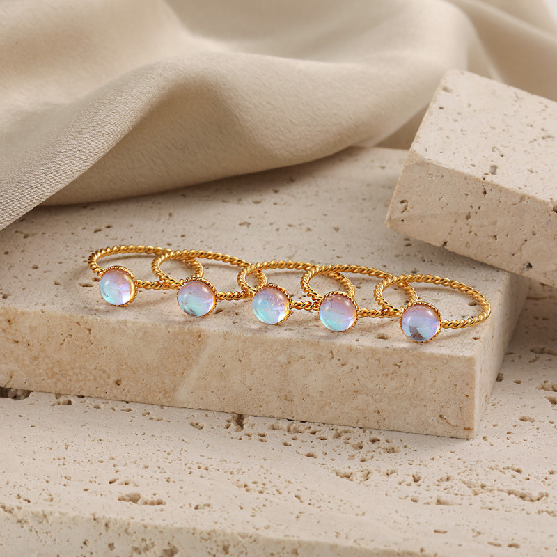 European and American Cross-Border New Niche Design Ins Stacking Light Luxury Fashion Personality Moonstone Braided Titanium Steel Ring for Women
