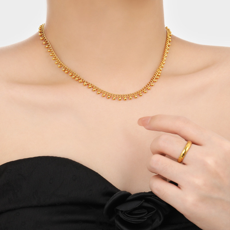 Hot-Selling Seasonal Cross-Border Simple Stainless Steel Round Bead Chain Necklace for Women Fashionable Personality Hot-Selling Design Sense Collarbone Chain