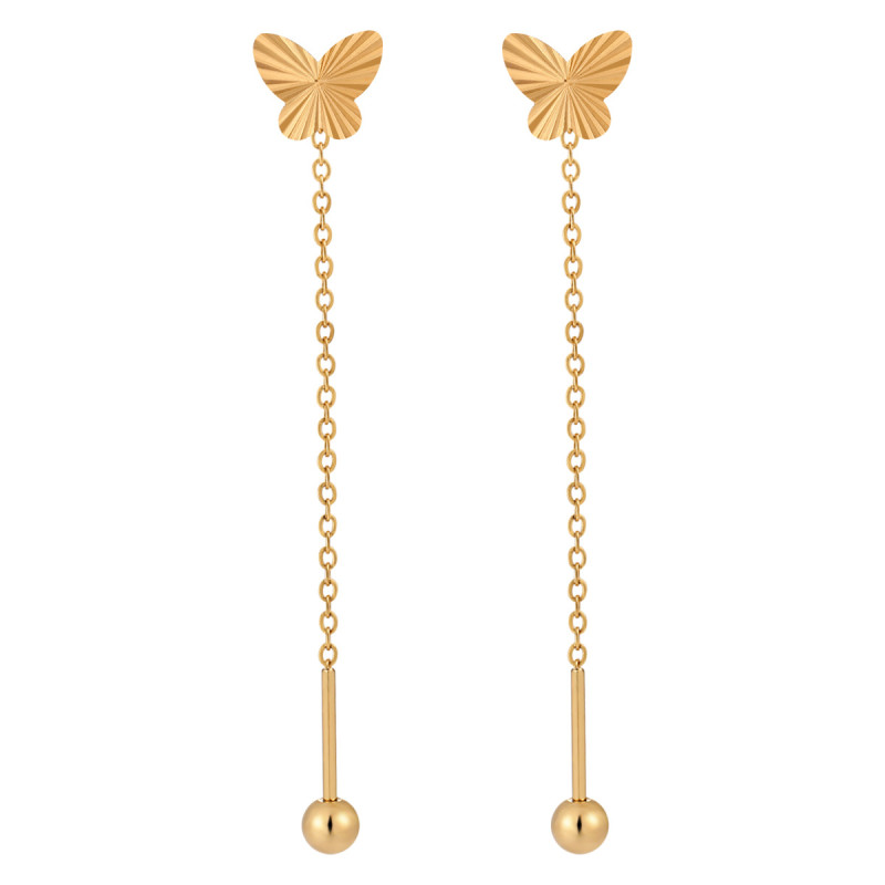 Korean Style Niche Design New High-end Laser Butterfly Threader Earrings for Women Fashionable Personality Versatile Titanium Steel Ear Jewelry