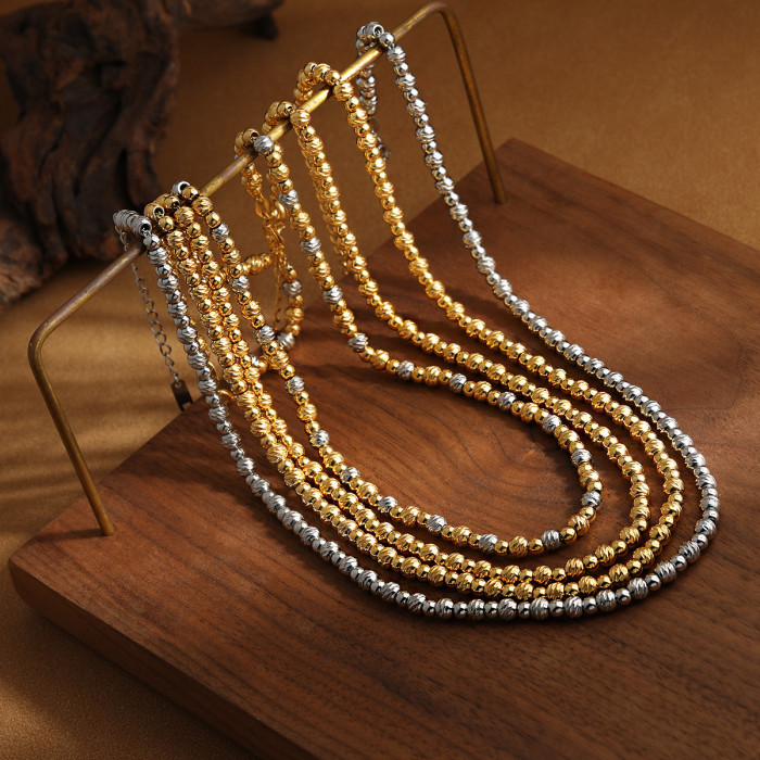 Cross-Border Fashion Stainless Steel Irregular Handmade Carved Bead Necklace for Women Personalized Beaded Titanium Steel Collarbone Chain