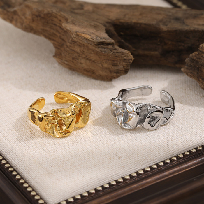European and American Fashion Volcanic Rock Pattern Wrinkled Ring Irregular Personality Design Ins High-end Titanium Steel Open Ring
