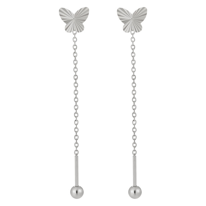 Korean Style Niche Design New High-end Laser Butterfly Threader Earrings for Women Fashionable Personality Versatile Titanium Steel Ear Jewelry