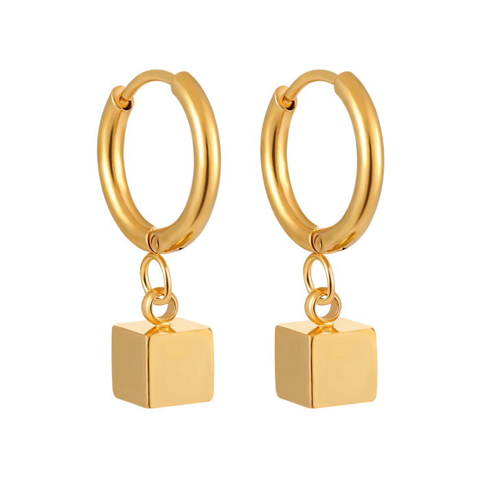 Korean Style INS New Niche Design Geometric Square Earrings for Women Fashionable Personality Versatile Titanium Steel Earrings