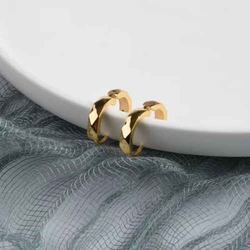 Rhombus Irregular Pattern Circle Earrings Ins Personality Japanese and Korean New Style Simple Versatile Titanium Steel Small Hoop Earrings