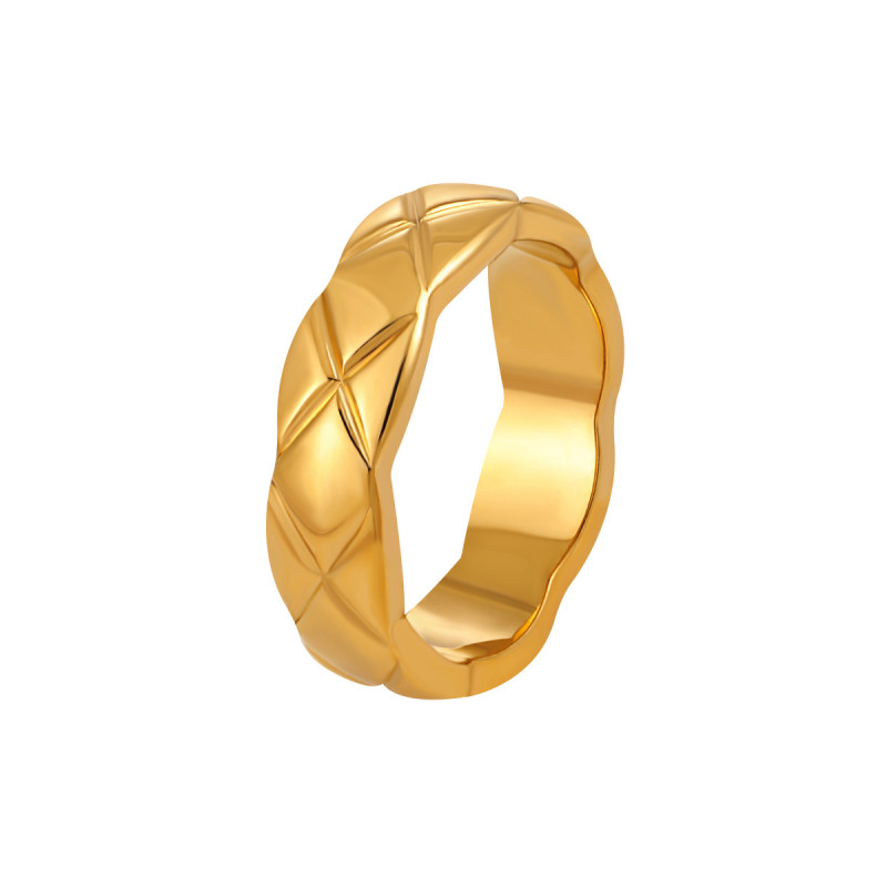 European and American Cross-Border Fashion Wave Edge Smooth Rhombus Pattern Cross Ring for Women, Unique and High-End Titanium Steel Index Finger Ring