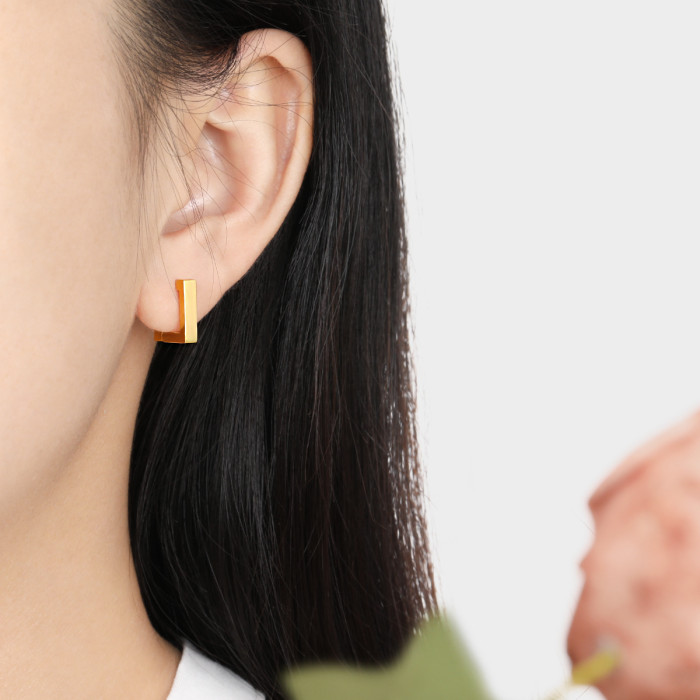 Korean Style Ins Simple Elegant Geometric Square Frame Earrings for Women Fashionable Personality High-end Gold Plate...