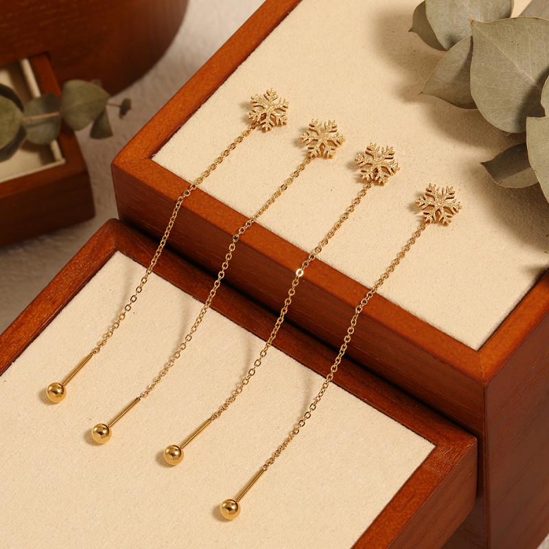 Korean Style Ins Fashion Matte Snowflake Ear Thread Tassel Long Earrings Anti-Lost Anti-Tangle Hair Sleep Without Removing