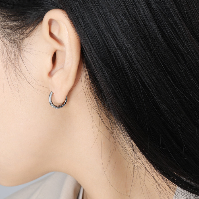 Korean Style Niche Design Simple Ins Rotating Diagonal Pattern Ear Cuff Fashionable High-end Personality Titanium Steel Gold-plated Earrings
