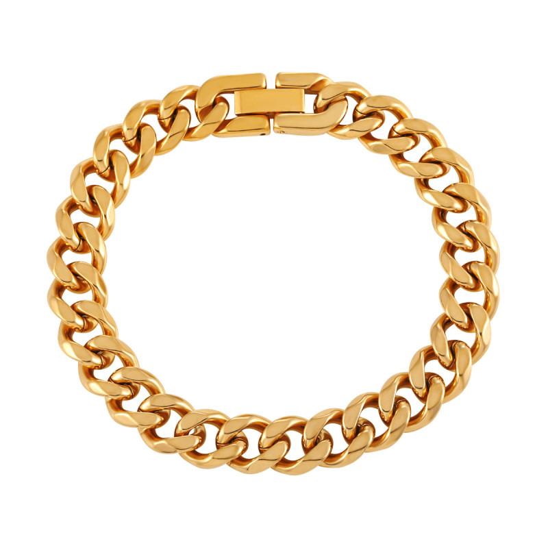 European and American Hip-Hop Heavy Craft Six-Sided Polished Cuban Chain Bracelet for Women Fashionable Personality Gold-Plated Titanium Steel High-End Jewelry