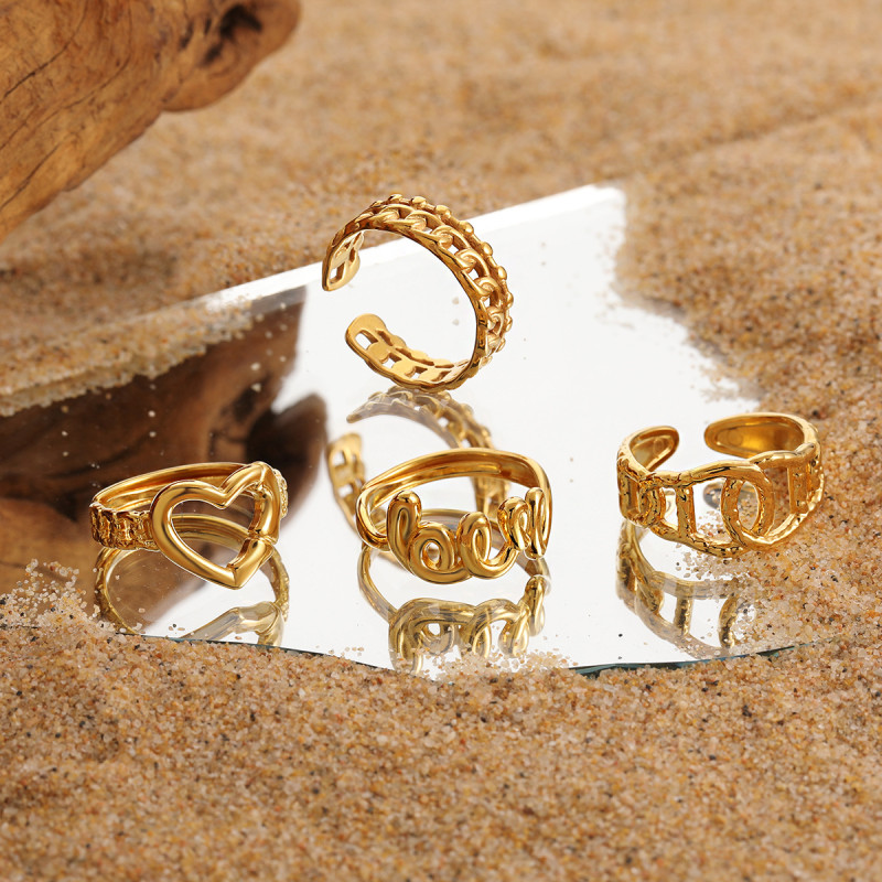 European and American INS Style New Fashion Stainless Steel Heart-Shaped Irregular Ring Gold-Plated Adjustable Ring Jewelry