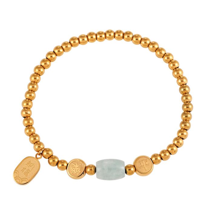 National Trend Ethnic Style Simple Versatile Natural Jade Lucky Elastic Cord Bracelet for Women Personalized Gold Pla...