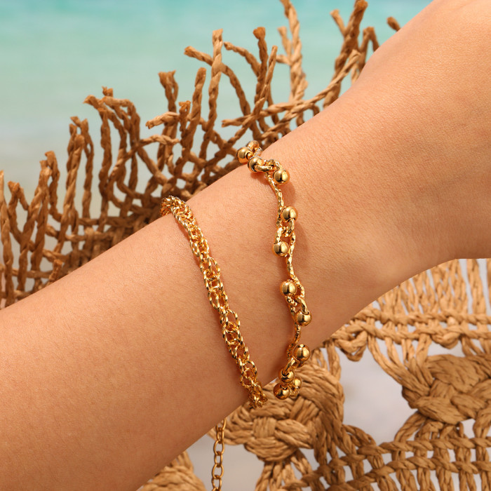 Fashion INS Stainless Steel O-shaped Buckle Embossed Chain Double Buckle Twist Bracelet Titanium Steel PVD Gold Plate...
