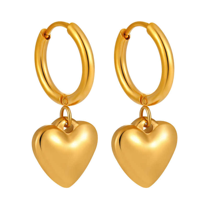 European and American INS Heart Earrings Eco-friendly Color European and American Fashion Stainless Steel Gold-plated Personality Earrings Niche Sweet Cool Earrings