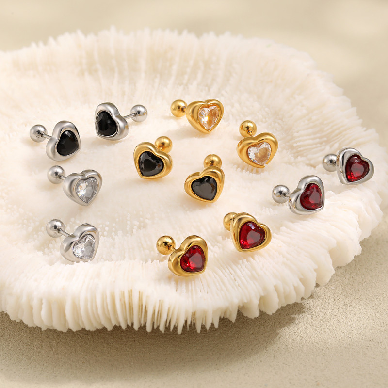 Light Luxury High-End Feel No Need to Remove While Sleeping Anti-Lost Heart Ear Bone Studs Ins Style Women's Titanium Steel Gold Earrings Ear Jewelry