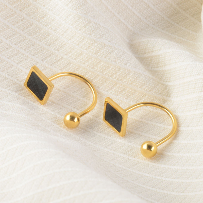 Korean Style Trendy Titanium Steel Bent Rod Earrings Titanium Steel Personality Non-Fading Square Earrings Sleep-Free Earrings