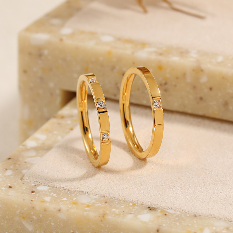 Korean Fashion New Titanium Steel 2mm Single Stone Ring Niche Design Personality Simple Three Stone Ring