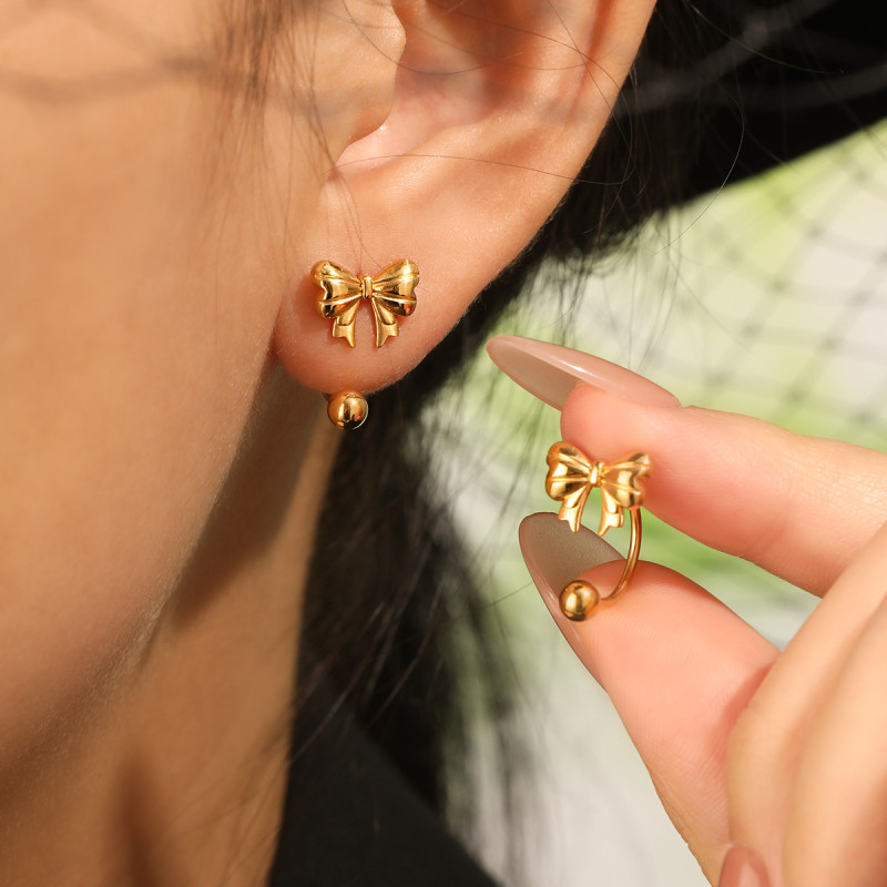 Korean Style Ins Fashion Exquisite Simple Screw Ear Bone Stud Anti-Lost Anti-Hair Hanging Stainless Steel Gold-Plated Earrings