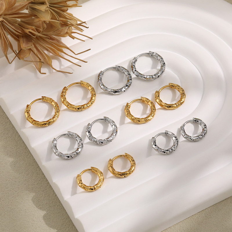 European and American New Style Embossed Starry Sky Earrings Hoop Large Medium Small Layered Titanium Steel Earrings Ins Trend Wholesale