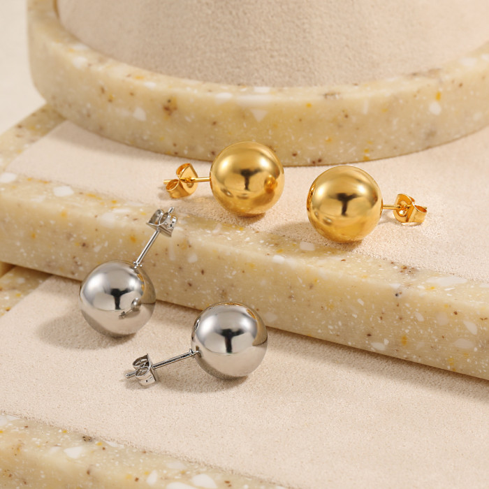 Korean Design Niche Hollow Round Ball Bead Titanium Steel Earrings Fashionable Personality High-end Versatile Gold Pl...