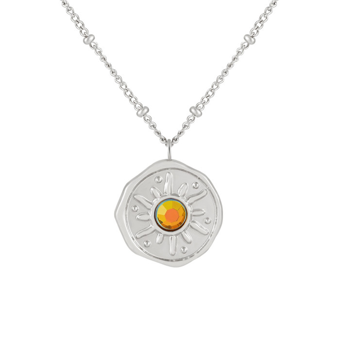Cross-Border Fashion New Indonesian Hot-Selling Sun Color Stone Necklace for Women, Personalized Light Luxury High-End Titanium Steel Collarbone Chain