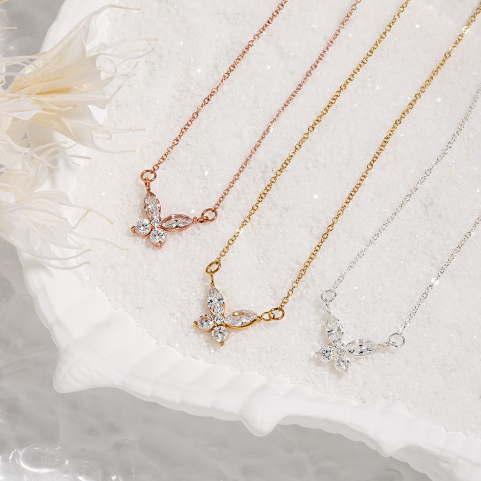 Fashion Exquisite Zircon Butterfly Pendant Necklace for Women Korean and Japanese Style Ins Style Niche Personality H...