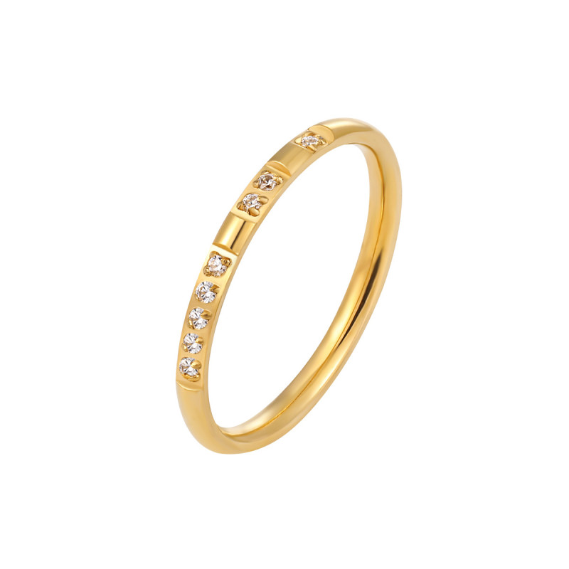 Japanese and Korean New Style Simple Niche Design 521 Stone Inlaid Ring for Women Fashionable Stackable Titanium Steel Non-Fading Index Finger Ring