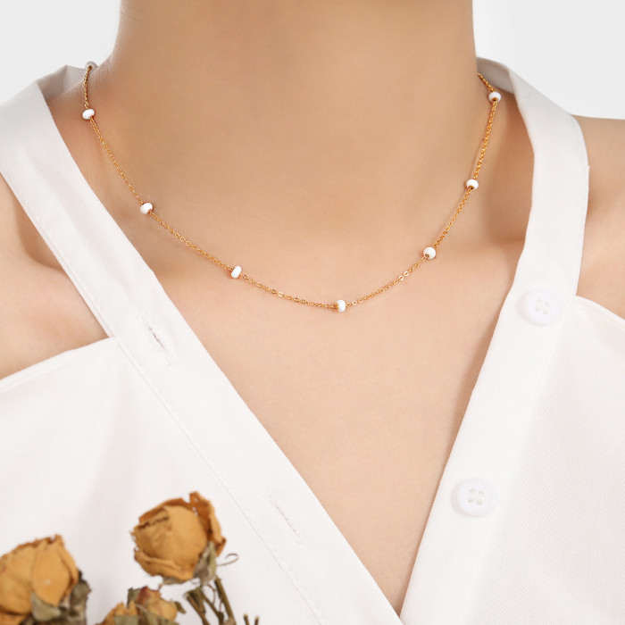 Bohemian Retro New Niche Style Epoxy Colorful Beaded Necklace for Women Fashionable Personality Titanium Steel Collarbone Chain