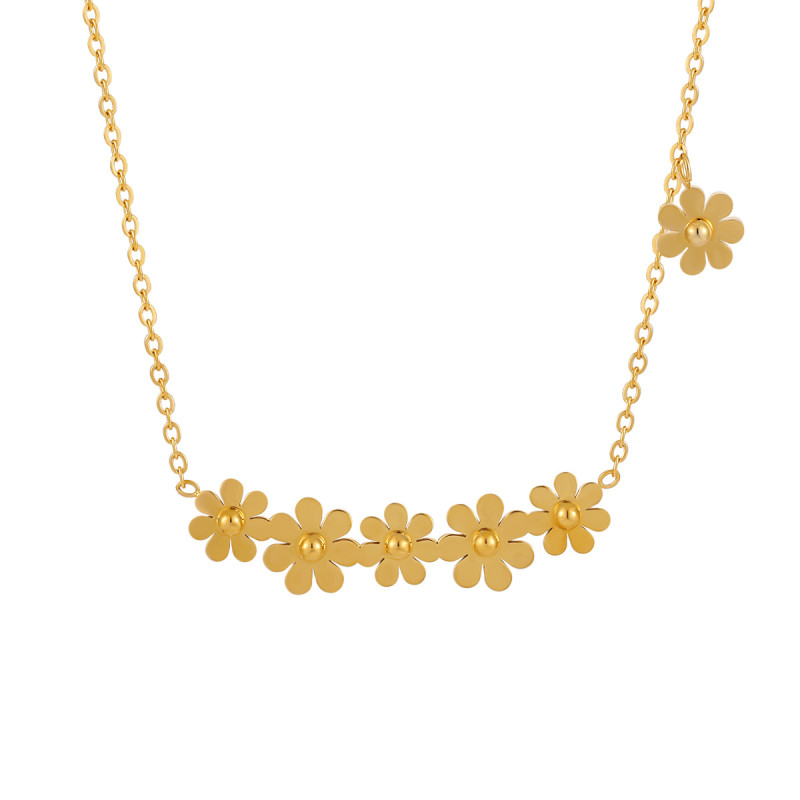 Korean Style Ins Sweet Niche Six Small Daisy Necklace Titanium Steel Gold Plated Fashion Personality Versatile Collarbone Necklace