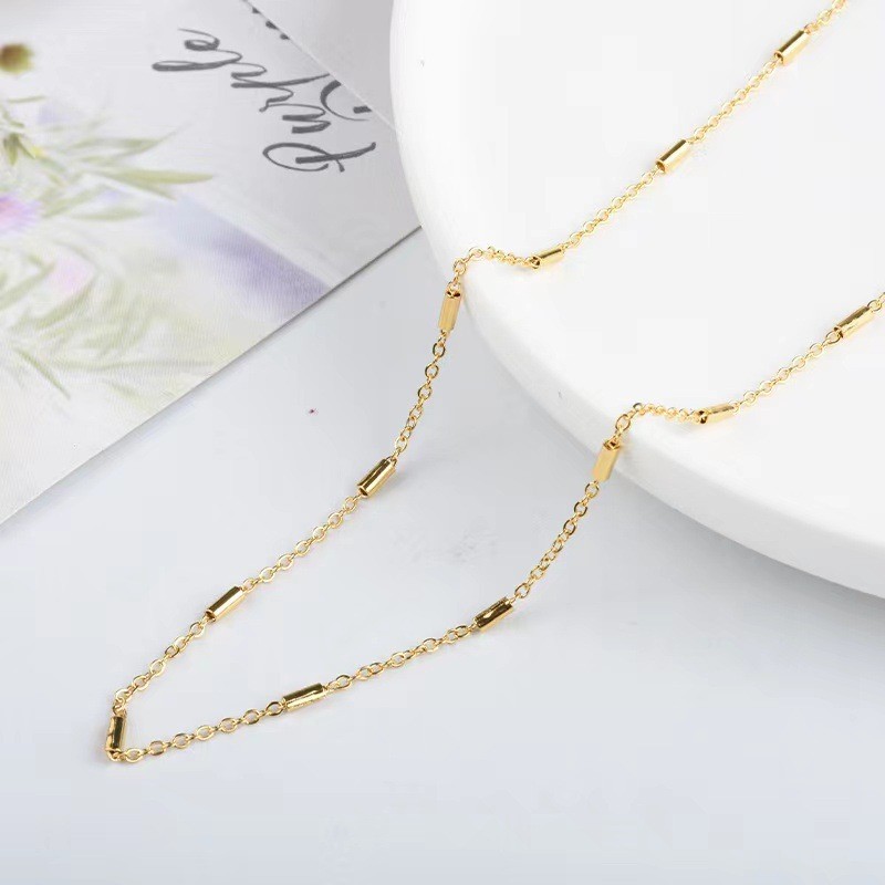 European and American INS Style Thin Flat Cross Bamboo Joint Tube Chain Necklace for Women Simple Versatile Titanium Steel Gold-Plated Clavicle Chain Plain Chain