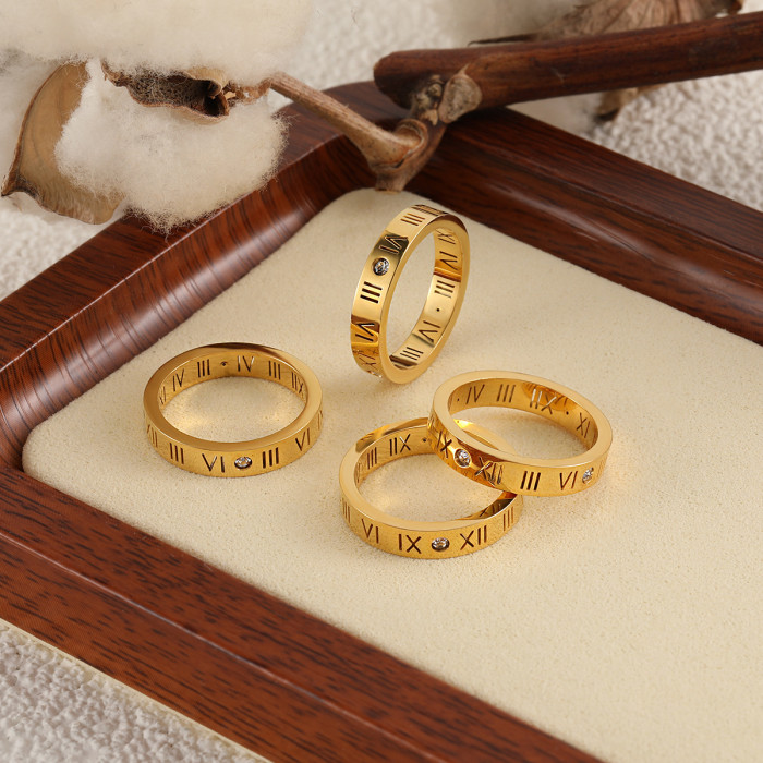 Korean Style Niche Design INS Roman Numeral Inlaid Diamond Titanium Steel Ring for Women Light Luxury Fashion Versatile Index Finger Ring