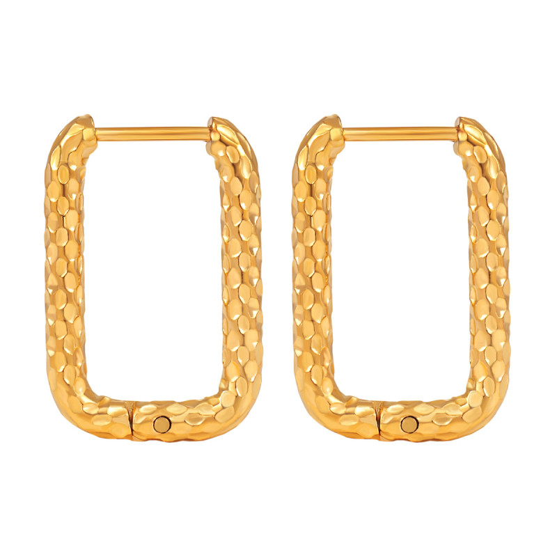 Korean Style New Ins Niche Rectangular Irregular Hammer Pattern Ear Buckle High-end Fashion Personality Titanium Steel Earrings