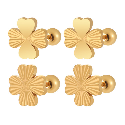 Korean Style Ins Niche Design Half Laser Four-Leaf Clover Heart Ear Bone Stud for Women Fashionable Personality Titanium Steel Earrings