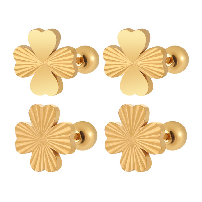 Korean Style Ins Niche Design Half Laser Four-Leaf Clover Heart Ear Bone Stud for Women Fashionable Personality Titanium Steel Earrings