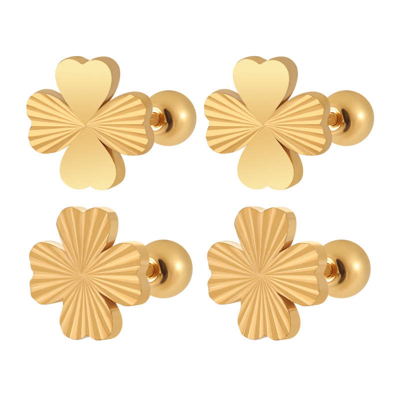 Korean Style Ins Niche Design Half Laser Four-Leaf Clover Heart Ear Bone Stud for Women Fashionable Personality Titanium Steel Earrings