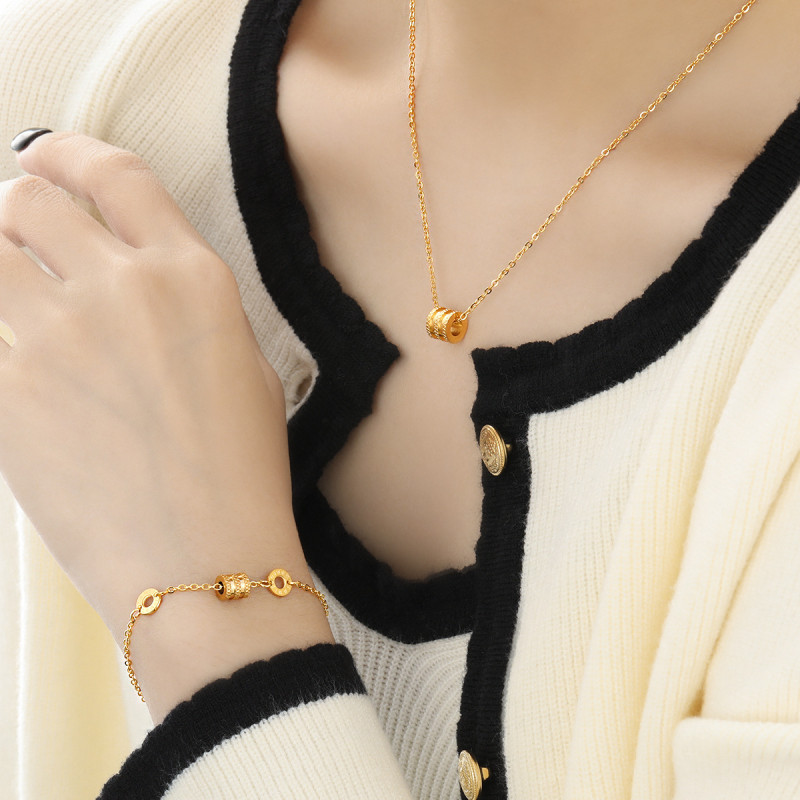 Korean Style Niche Ins Fashion High-end Roman Numeral Slim Waist Titanium Steel Bracelet Necklace Women Jewelry Set