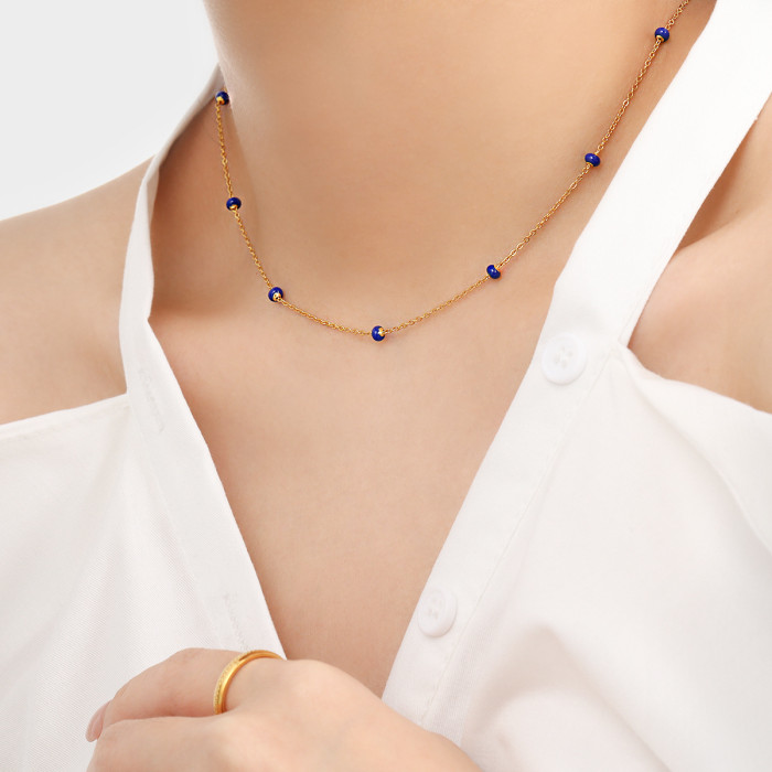 Bohemian Retro New Niche Style Epoxy Colorful Beaded Necklace for Women Fashionable Personality Titanium Steel Collarbone Chain