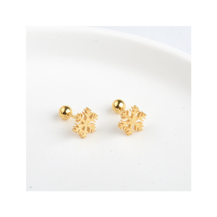 Korean Version Simple Fashion Ins Style Four-Leaf Clover Earrings Snowflake Studs Electroplated Non-Fading Light Luxury Niche Design