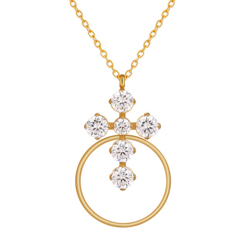 European and American Style Stainless Steel High-End Inlaid Cross Necklace Pendant Electroplated PVD Gold Women's Personality Hip-Hop Jewelry
