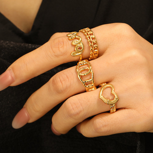 European and American INS Style New Fashion Stainless Steel Heart-Shaped Irregular Ring Gold-Plated Adjustable Ring Jewelry