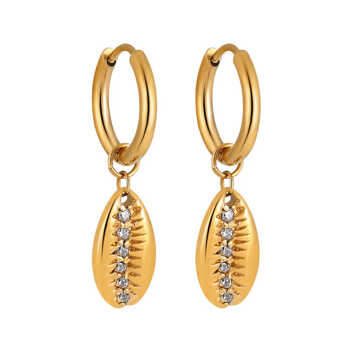 Niche Personality Retro Temperament Conch Pendant Earrings for Women Ins Ocean Fashion Titanium Steel 18K Gold Plated...