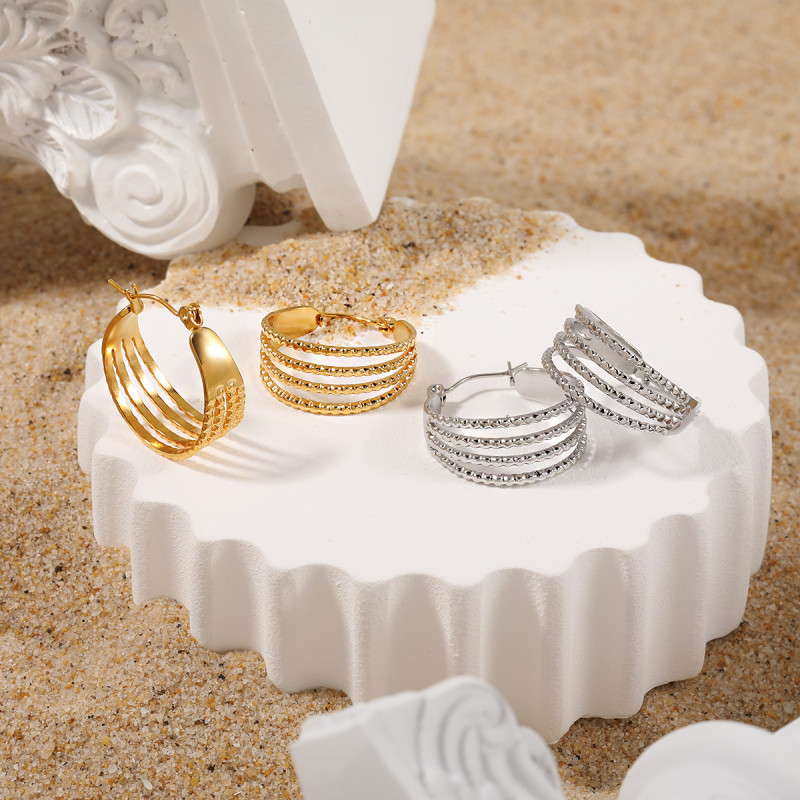 New European and American Cross-Border Niche Simple Multi-Layer Line Earrings for Women Fashionable Personality High-End Gold-Plated Titanium Steel Ear Jewelry