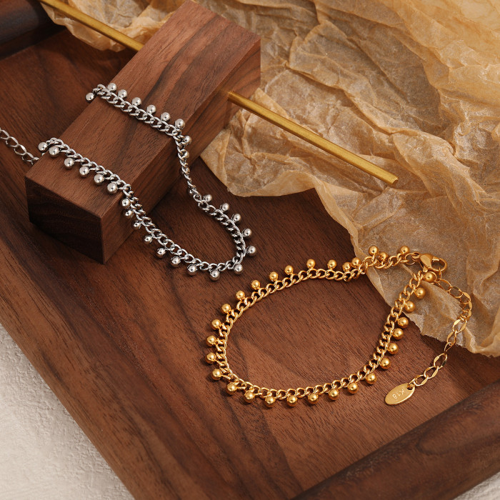 Fashion Exotic Style Exaggerated Niche Round Bead Bracelet for Women Style Tassel Design Titanium Steel Hand Jewelry