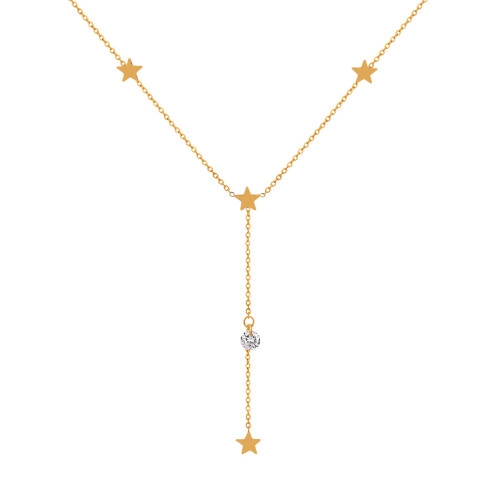 Korean Style Ins Simple Versatile Niche Inlaid Diamond Five-Pointed Star Necklace Fashionable Personality Gold-Plated Titanium Steel Collarbone Chain